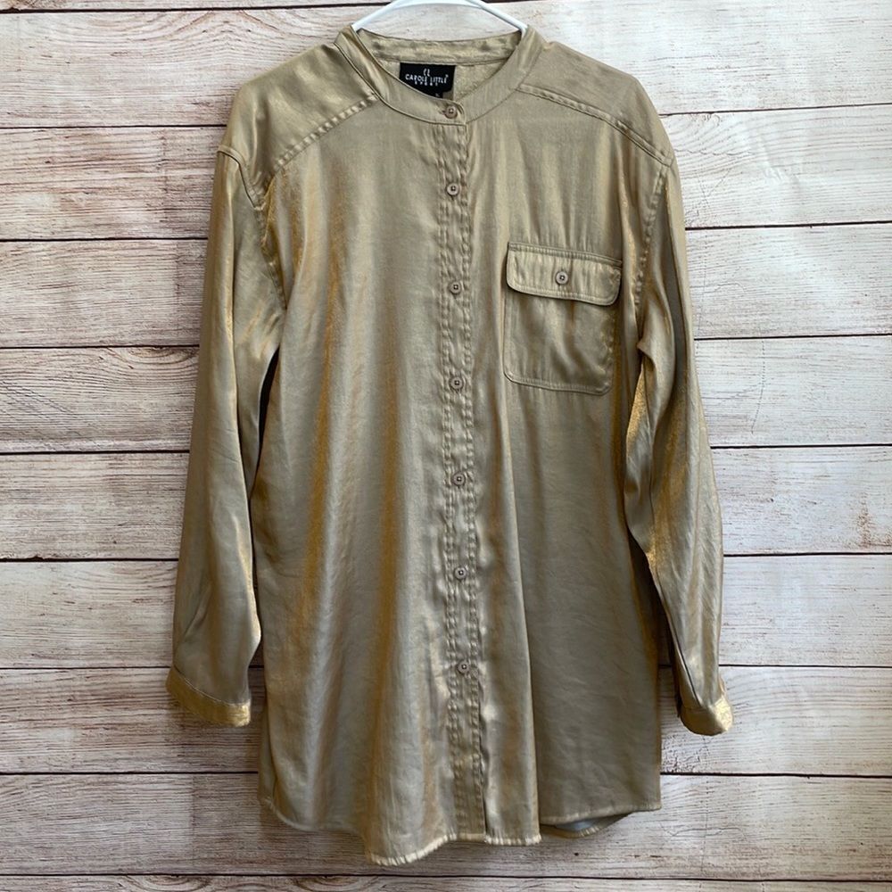 VINTAGE CAROLE LITTLE SPORT TUNIC TOP‎ IN METALLIC GOLD